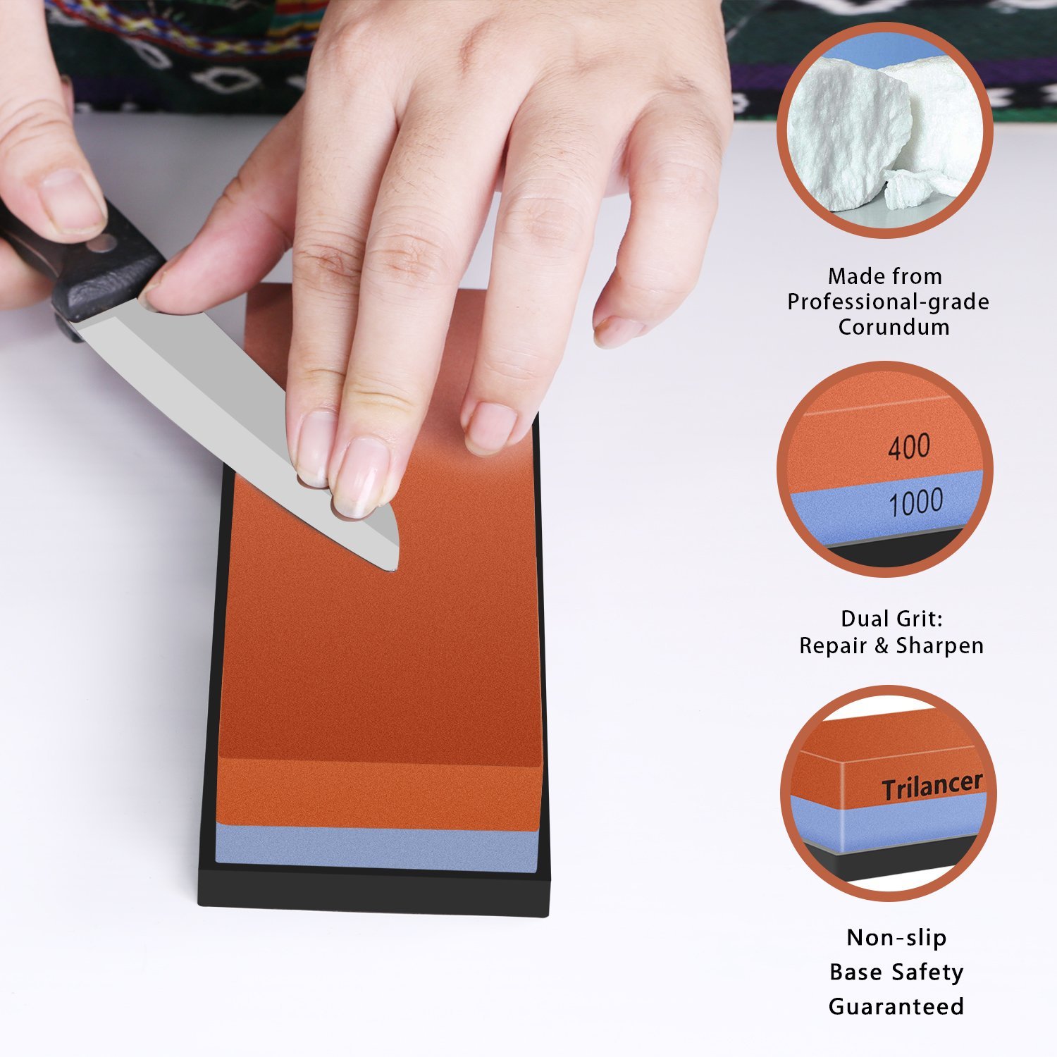 Razorri Solido Angle Guide 2-Double-Sided 400/1000 and 3000/8000 Grit Whetstones Knife Sharpening Stone Kit with Leather Strop