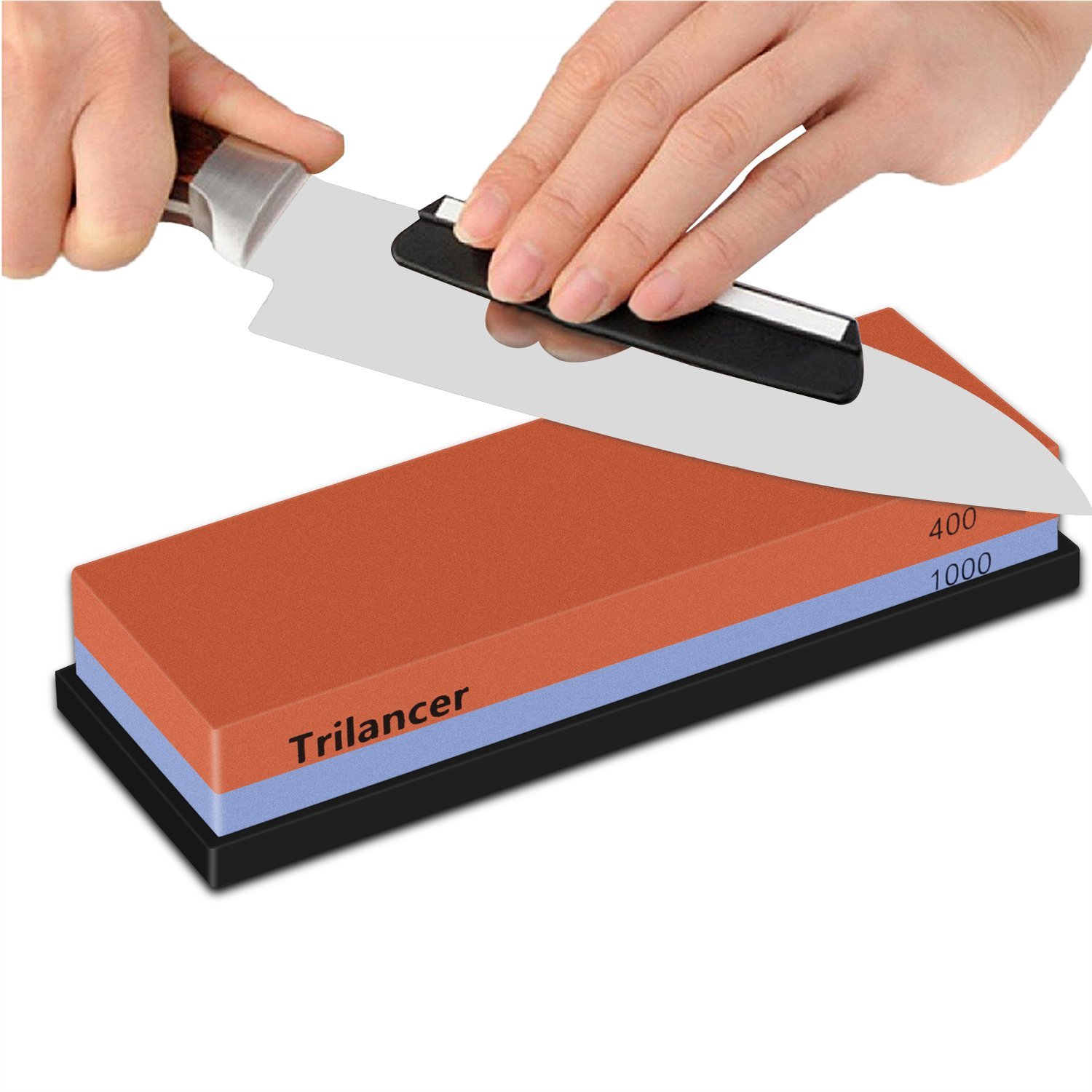 Razorri Solido Angle Guide 2-Double-Sided 400/1000 and 3000/8000 Grit Whetstones Knife Sharpening Stone Kit with Leather Strop