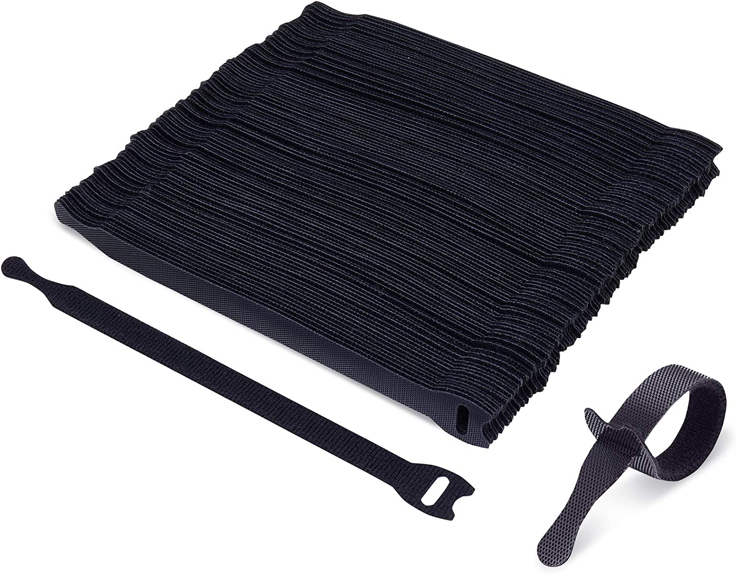 100Pk Reusable Cable Ties Cable Straps, Trilancer 8''x0.5'' Thin Wire Cord Organization Ties with Hook and Loop for Home, Office and Data Centers(Black)