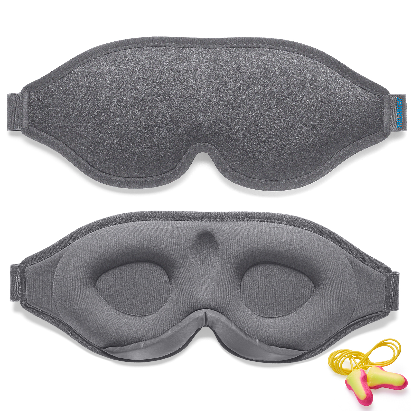 2024 Innovative Sleeping Mask for Men and Women 100% Light Blocking Ergonomic Adjustable Eye Mask with Earplugs for Sleep, Nap, Meditation, Travel, Comfortable Night's Sleep (Grey)