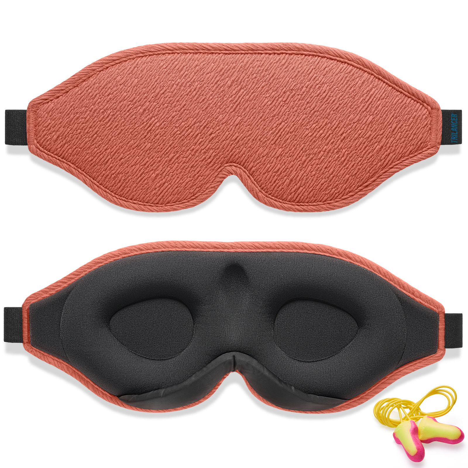 2024 Innovative Sleep Mask for Men and Women, Trilancer 3D 100% Light Blocking Design, Comfortable Eye mask, Blackout Blindfold for Sleeping, Nap, Meditation, Travel, with Earplugs (Orange)