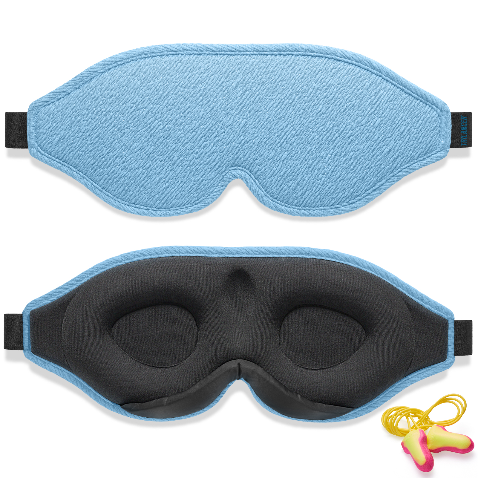 2024 Innovative Sleep Mask for Men and Women, Trilancer 3D 100% Light Blocking Design, Comfortable Eye mask, Blackout Blindfold for Sleeping, Nap, Meditation, Travel, with Earplugs (Blue)
