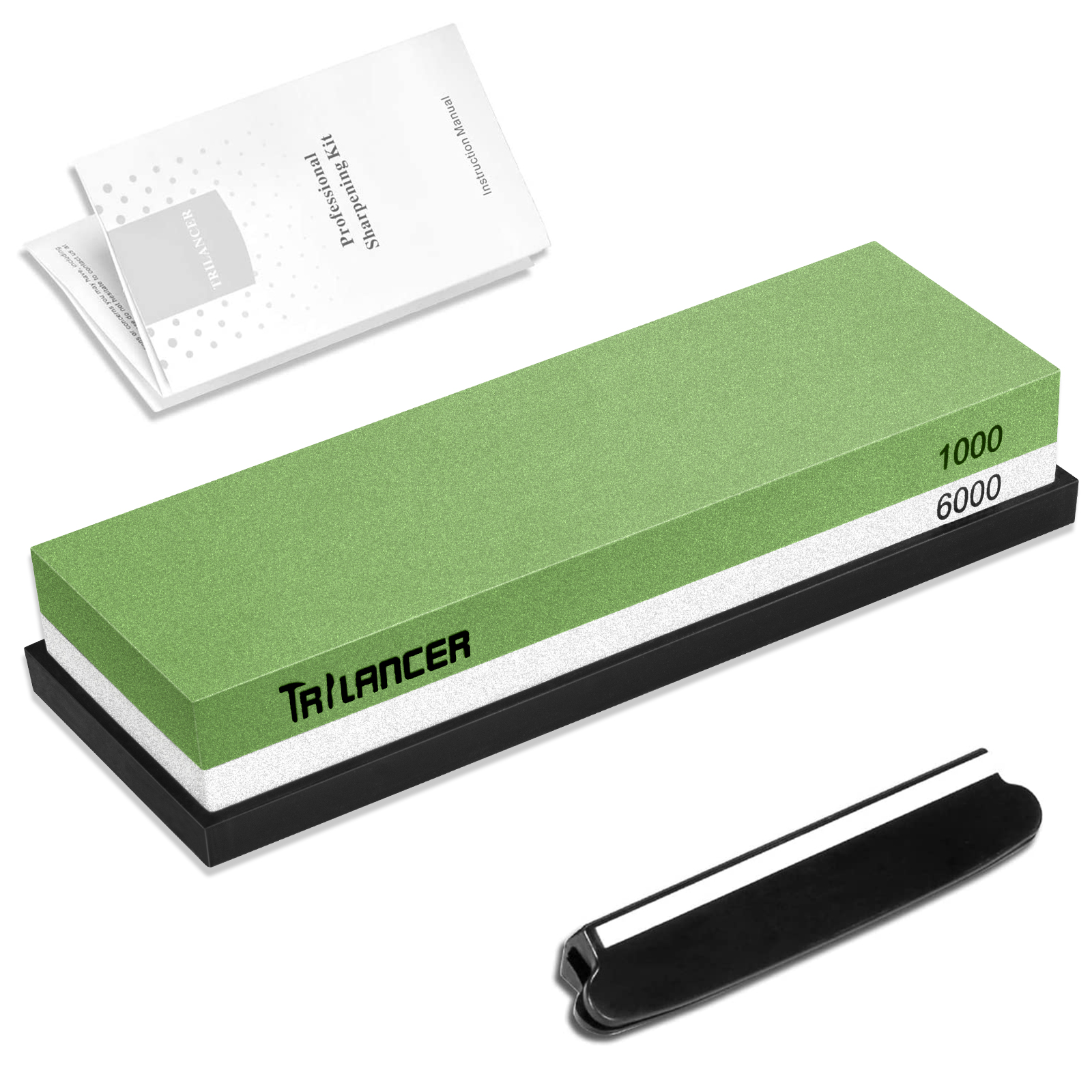 Trilancer Knife Sharpening Stone Whetstone,1000/6000 Grit Knife Sharpener, Japanese Style Waterstone Kit, Angle Guide and Rubber Base Included