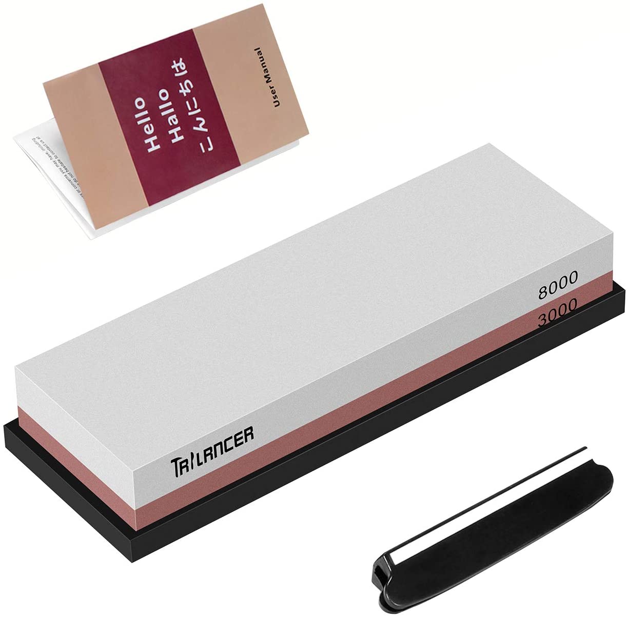 Trilancer Knife Sharpening Stone Whetstone, Premium 3000/8000 Grit Knife Sharpener Waterstone, Angle Guide and User Manual Included