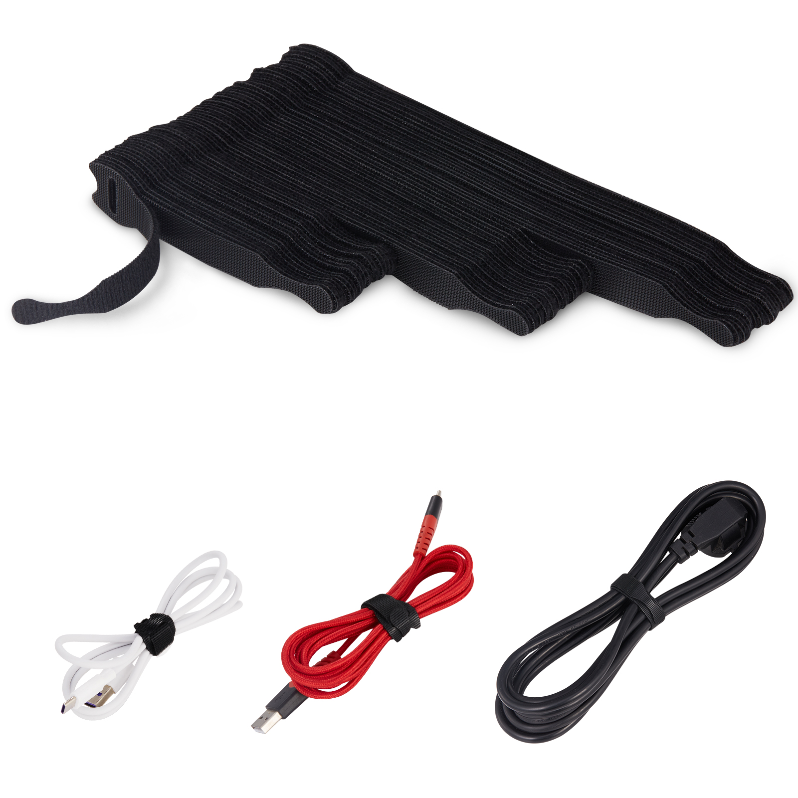 Reusable Cable Ties 60PCs- 10/15/20 cm-Black, Trilancer Adjustable Hook and Loop Wire Ties Cord Organization Ties for Home, Office and Data Centers(3 Size Combo,60 PCs)